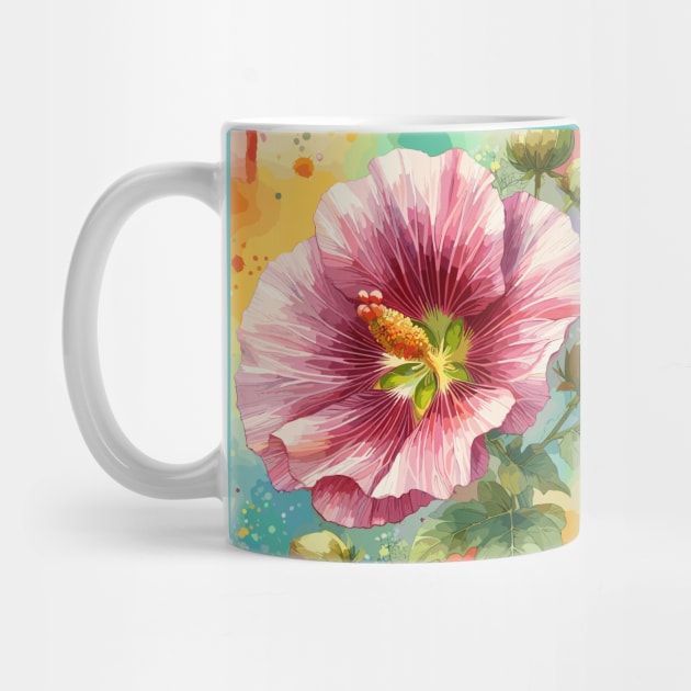 Watercolor Pink Hibiscus Flower by Jenni Arts